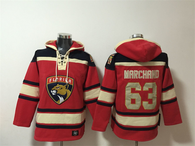Men's Red Florida Panthers #63 Brad Marchand Lace-Up Pullover Hoodie
